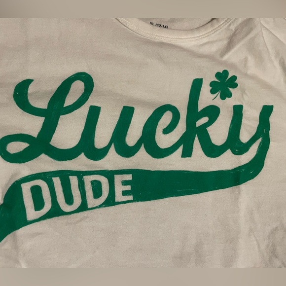 J Crew Crewcuts Lucky Dude White Cotton Tee with Green St Patty's Day Graphic - Picture 2 of 4